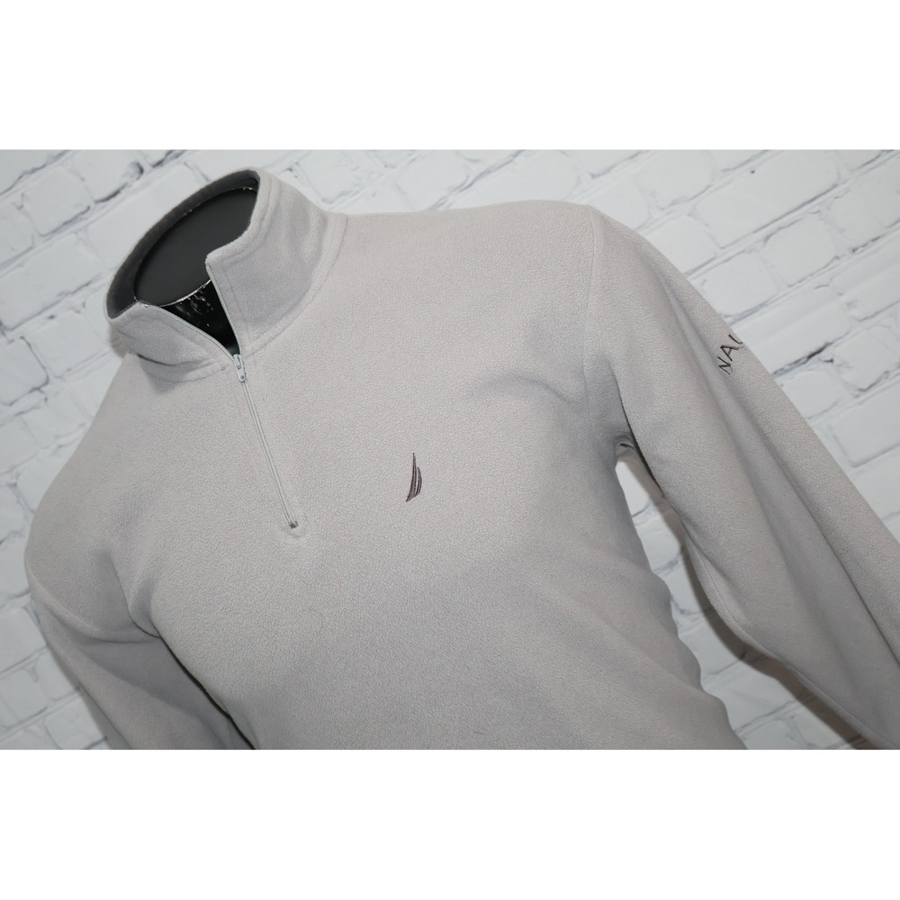 Nautica Fleece Pullover Mens Medium Gray 1/4 Zip Logo Long Sleeve Performance